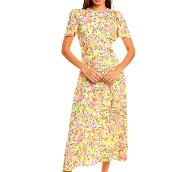 AFRM Women's Size Medium Floral Flutter Sleeve Slit Open Back Dress NWOT Peasant - Picture 1 of 10